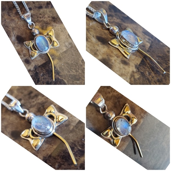 Genuine 3ct Rainbow Moonstone Dragonfly Pendant - Picture 4 of 6